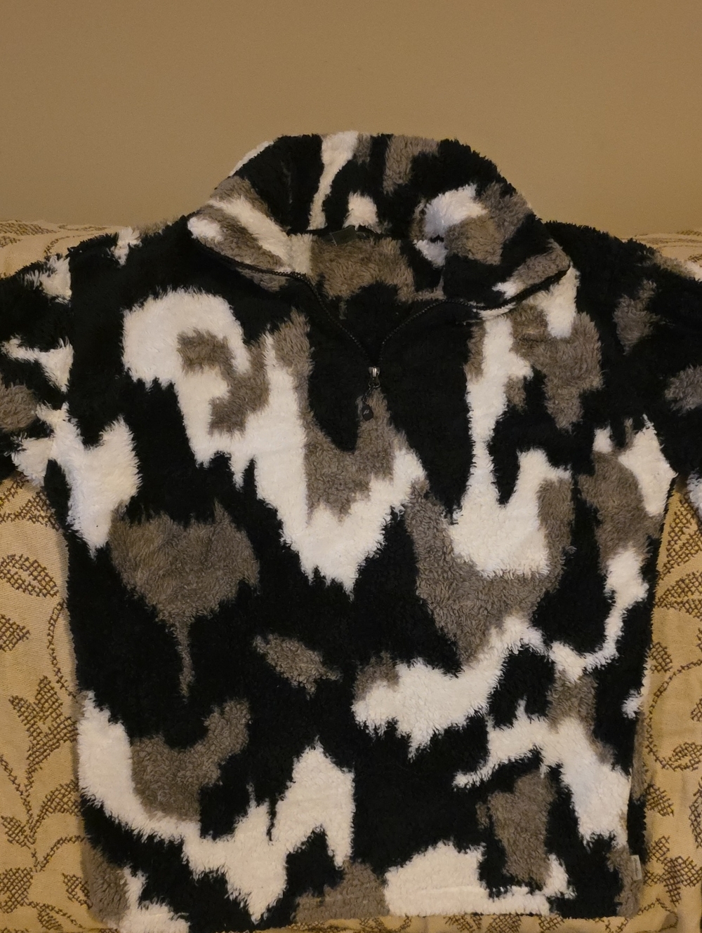 Eddie Bauer Black White and Gray Sherpa Zip-Up Top